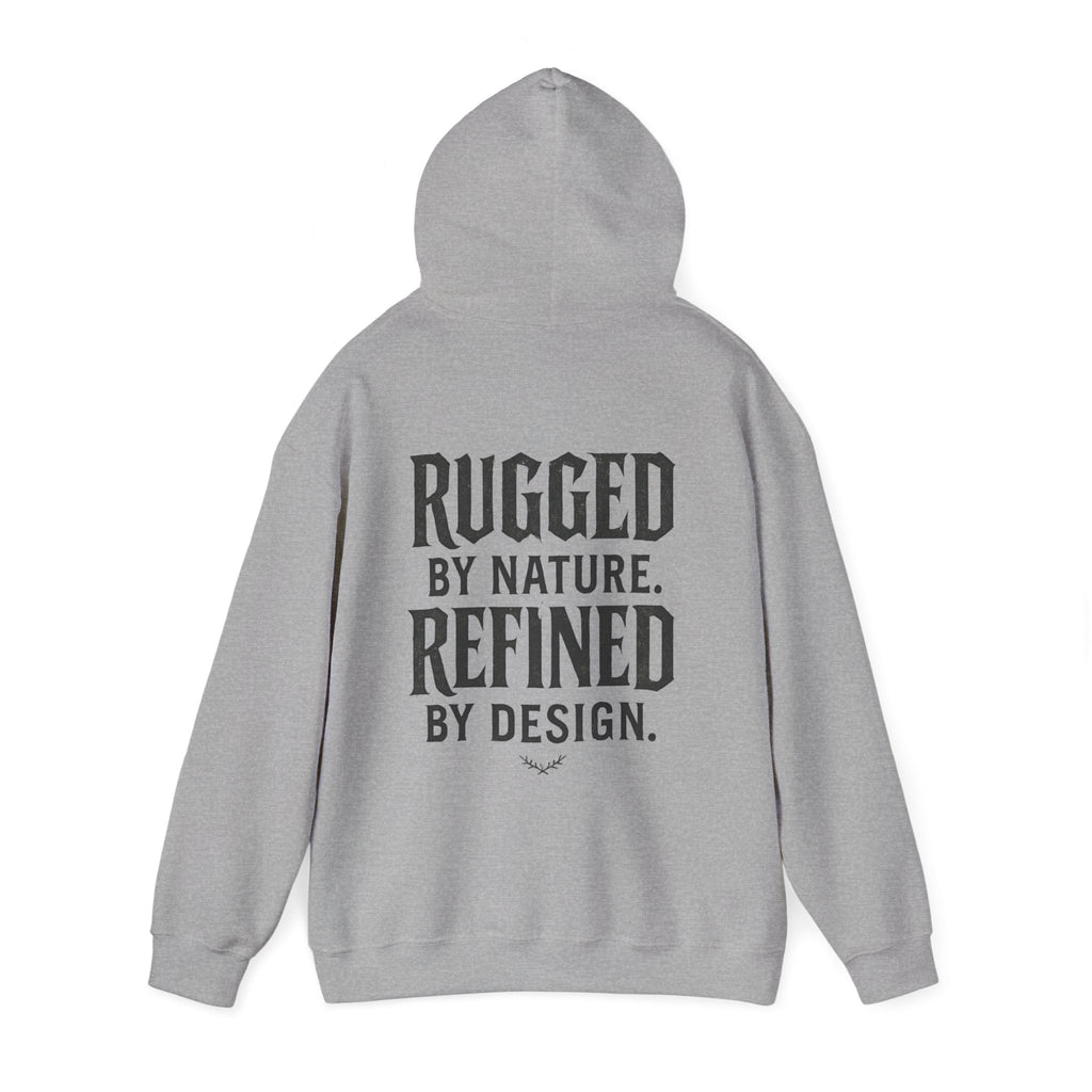 Rugged by Nature, Refined by Design Hoodie — Graffiti Chest Logo Pullover