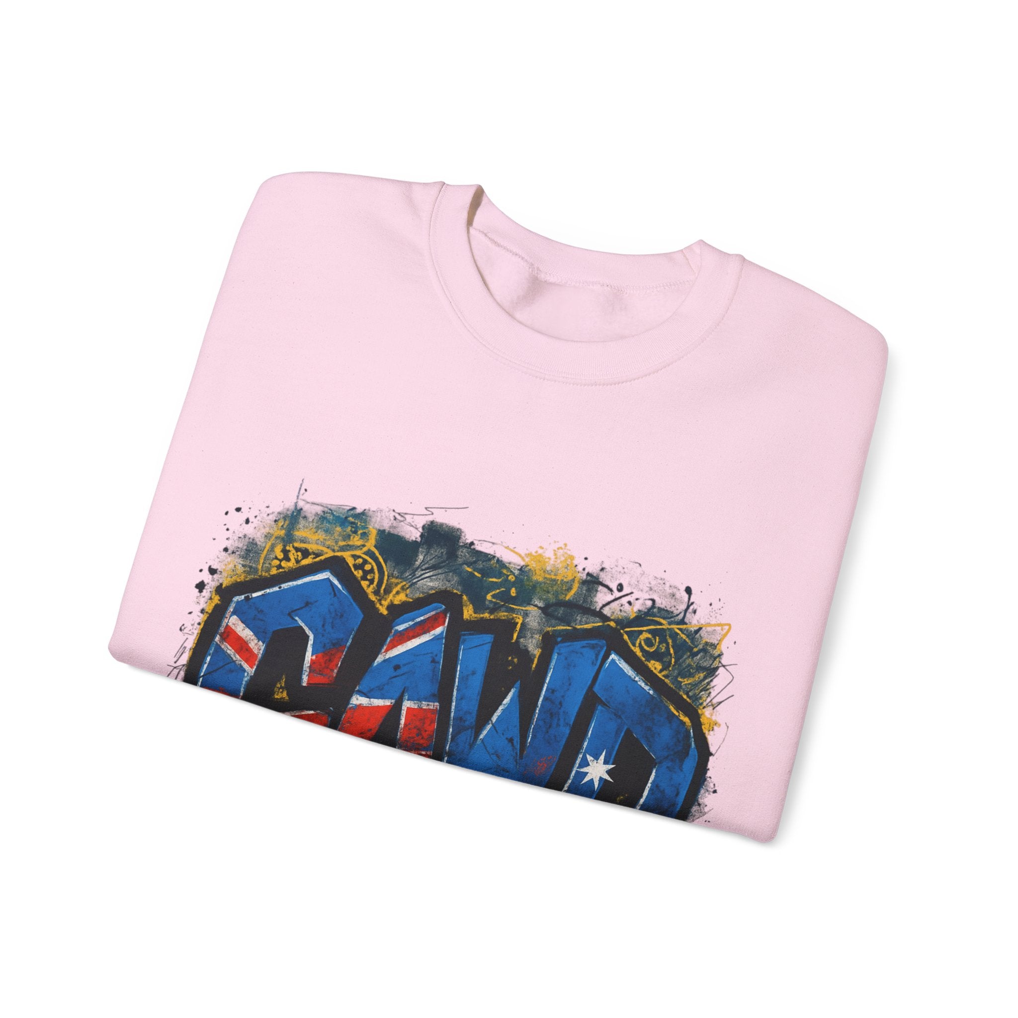 Graffiti Crewneck Sweatshirt — 'GAWD' Street Art Front with "Rugged by Nature. Refined by Design." Back