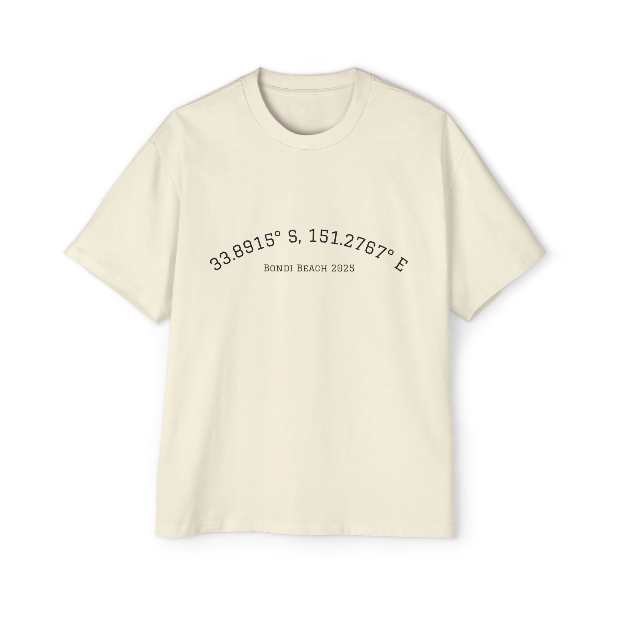 GAWD Coordinates Oversized Tee — Bondi Beach 33.8915S 151.2767E