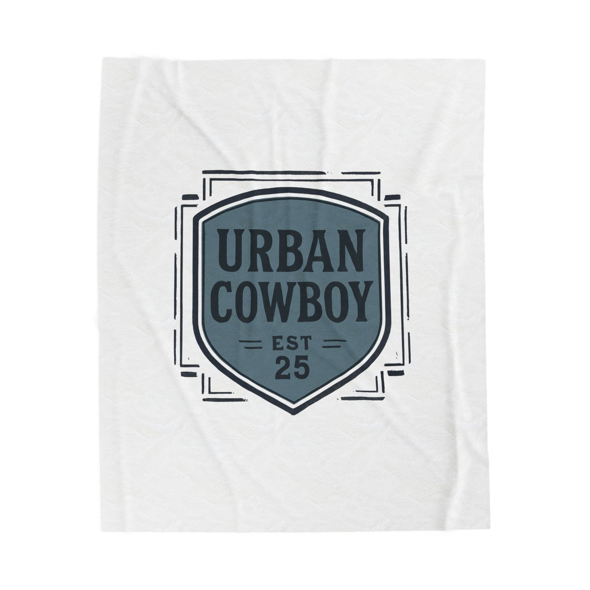 Urban Cowboy Velveteen Plush Blanket — Retro Shield Logo Cozy Throw