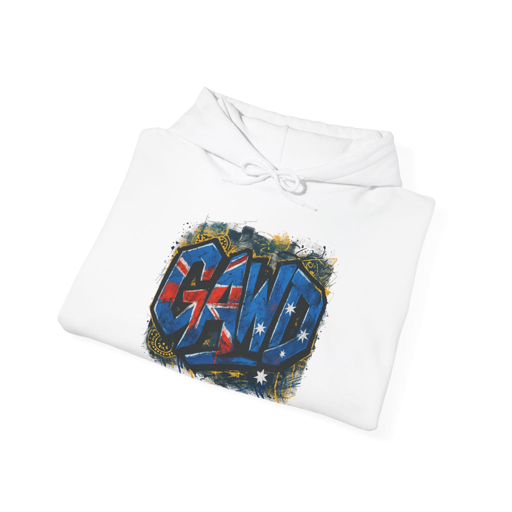 Rugged by Nature, Refined by Design Hoodie — Graffiti Chest Logo Pullover