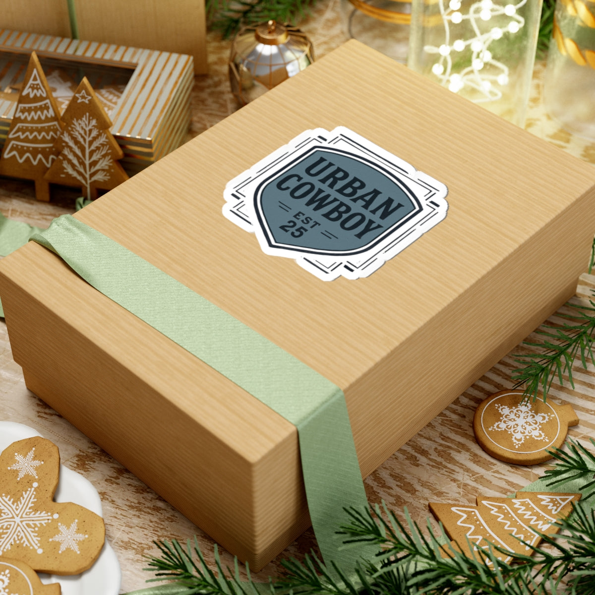 Urban Cowboy Kiss-Cut Sticker — Retro Shield Logo “URBAN COWBOY EST 25”