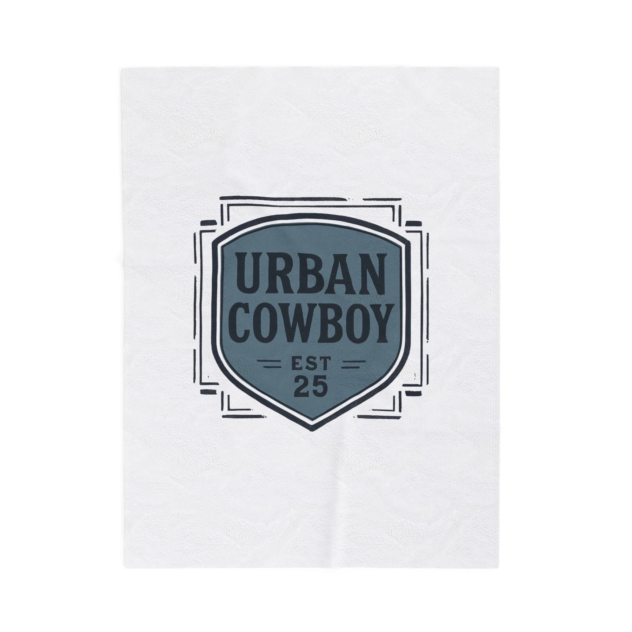 Urban Cowboy Velveteen Plush Blanket — Retro Shield Logo Cozy Throw