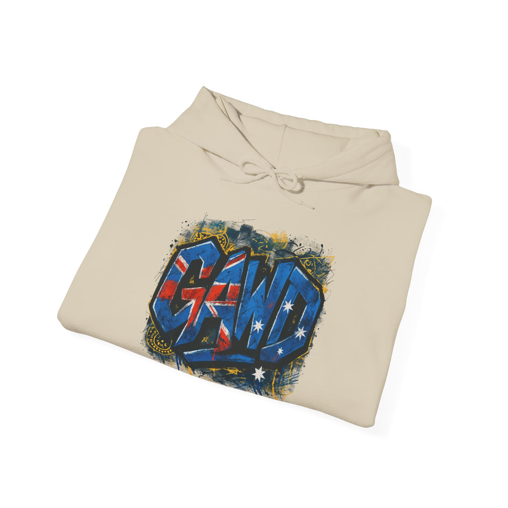 Rugged by Nature, Refined by Design Hoodie — Graffiti Chest Logo Pullover