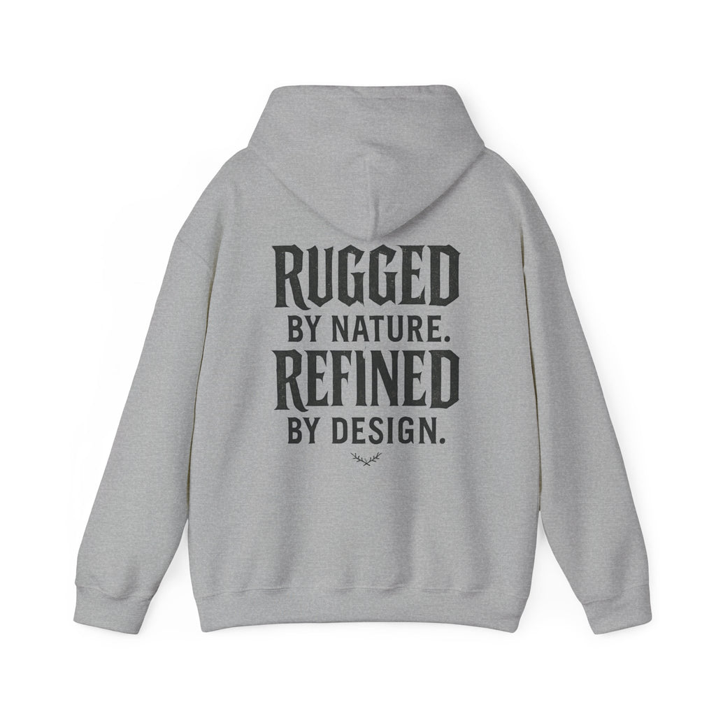 Rugged by Nature, Refined by Design Hoodie — Graffiti Chest Logo Pullover