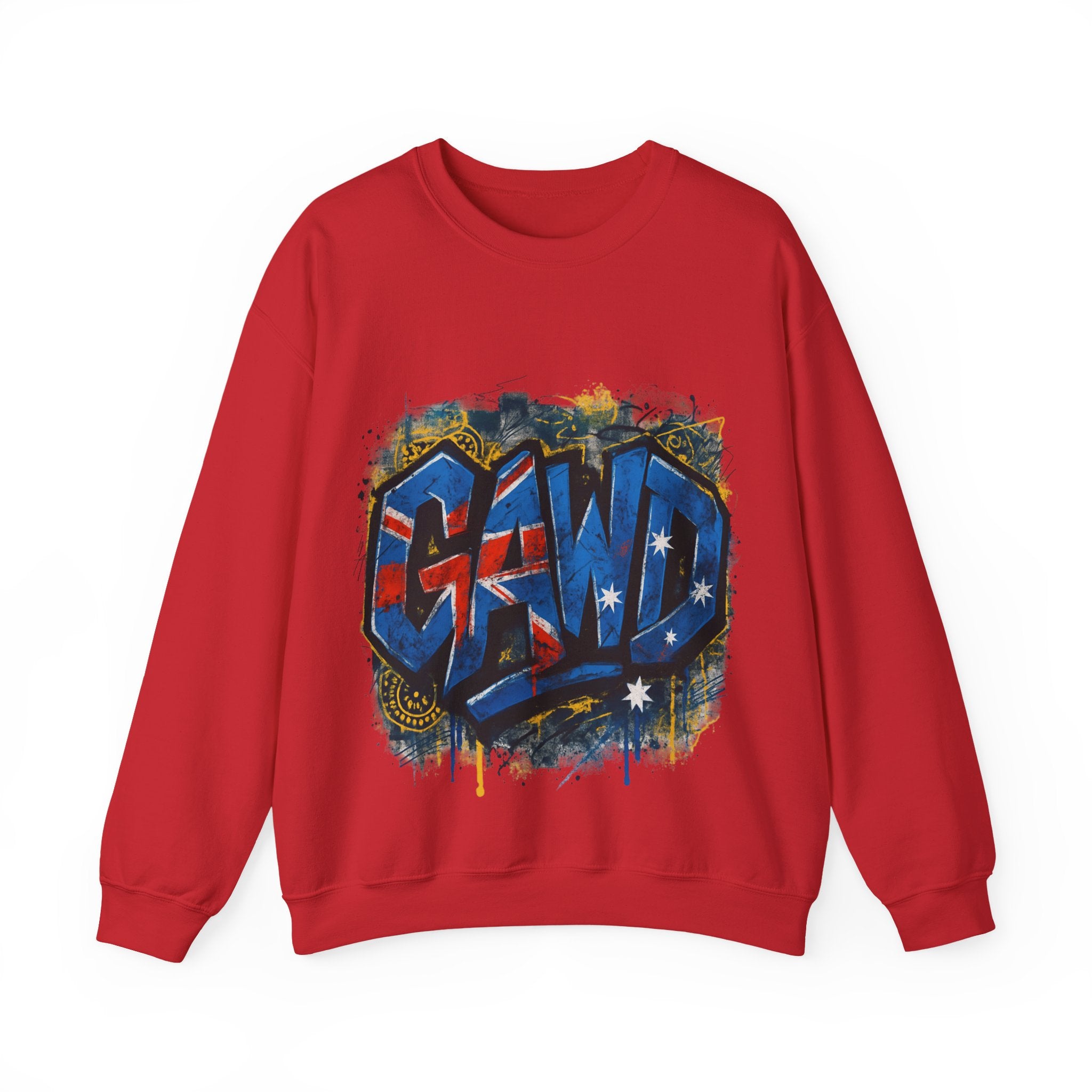 Graffiti Crewneck Sweatshirt — 'GAWD' Street Art Front with "Rugged by Nature. Refined by Design." Back