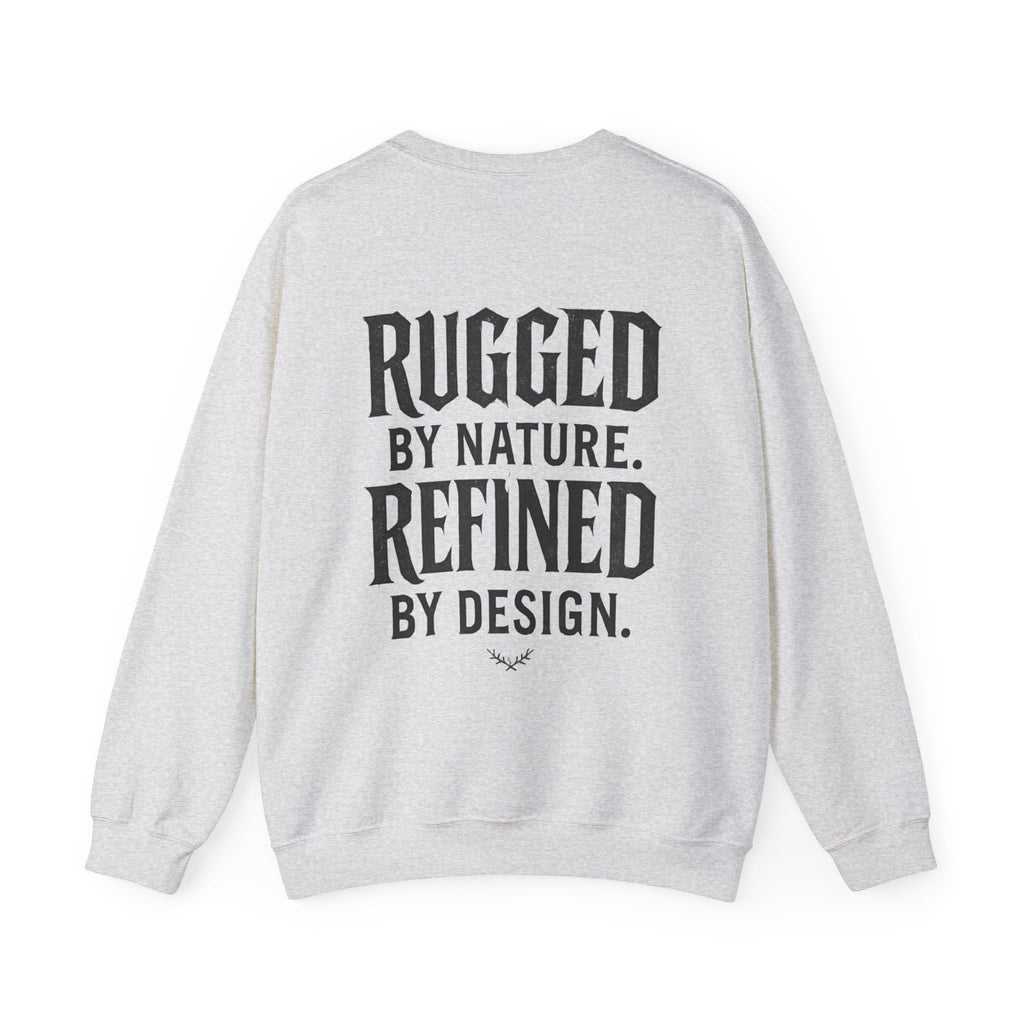 Graffiti Crewneck Sweatshirt — 'GAWD' Street Art Front with "Rugged by Nature. Refined by Design." Back