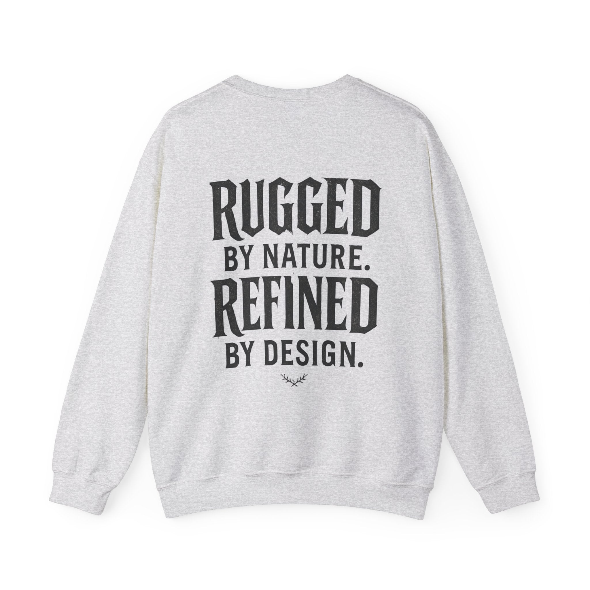 Graffiti Crewneck Sweatshirt — 'GAWD' Street Art Front with "Rugged by Nature. Refined by Design." Back