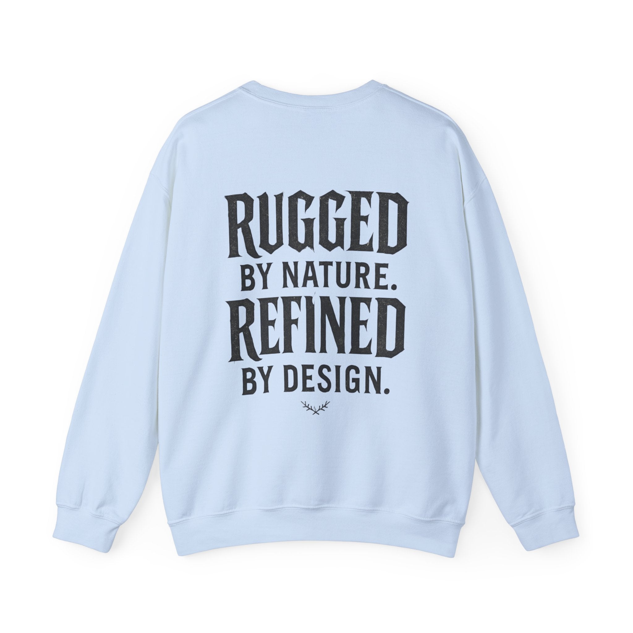 Graffiti Crewneck Sweatshirt — 'GAWD' Street Art Front with "Rugged by Nature. Refined by Design." Back