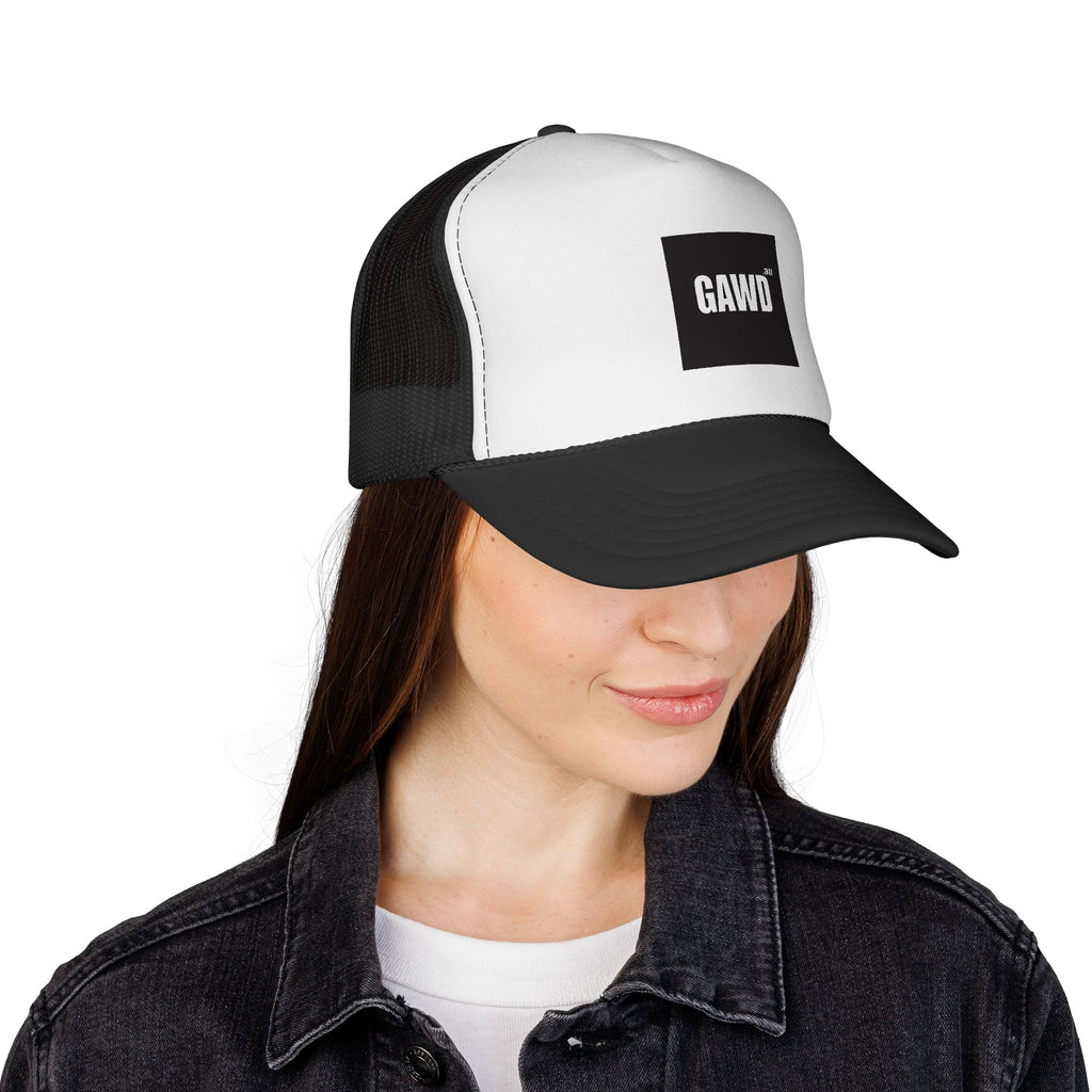 GAWD Black & White Trucker Hat —  Mesh Cap
