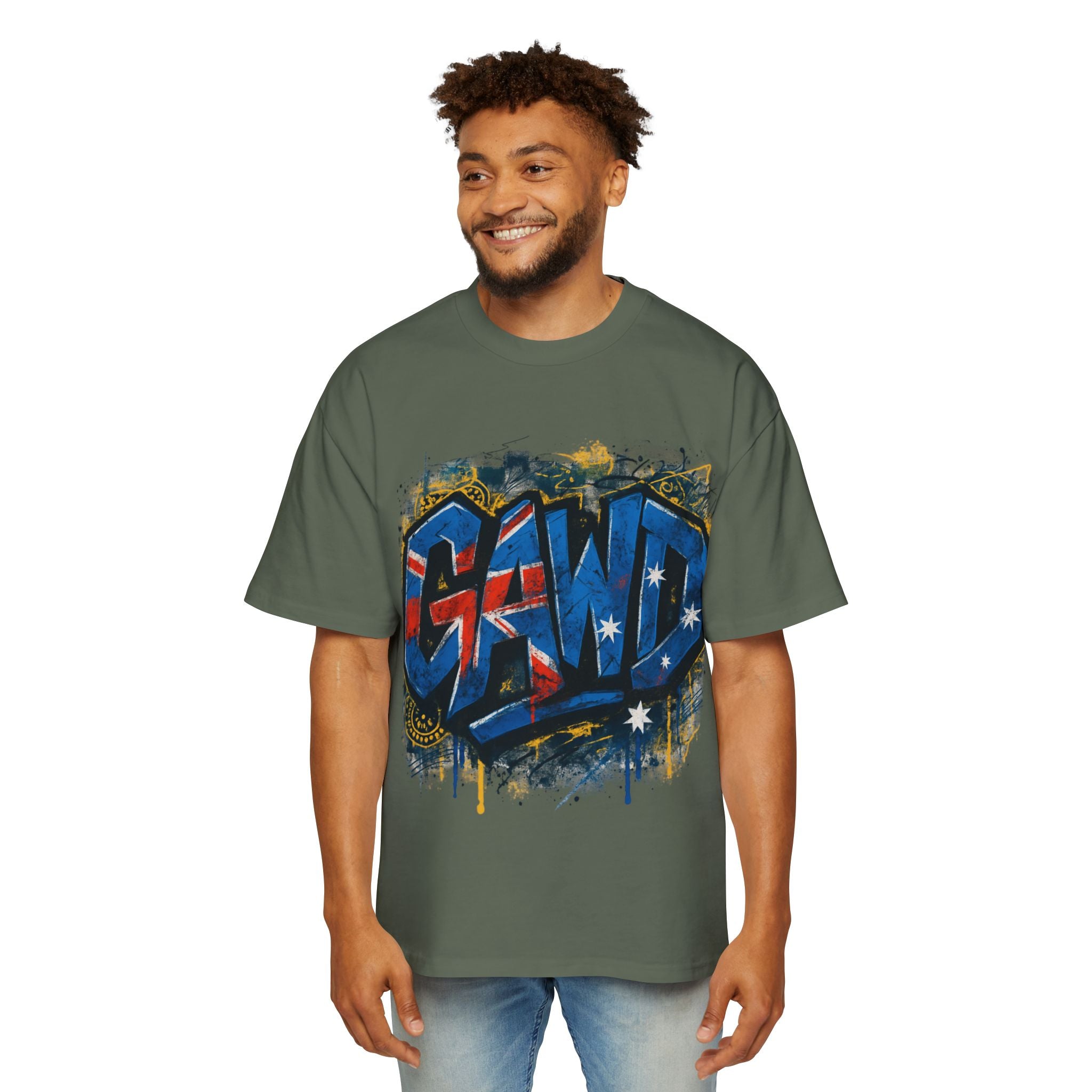 Graphic Tee — Patriotic Graffiti 'GAWD' Front & 'Rugged by Nature. Refined by Design.' Back