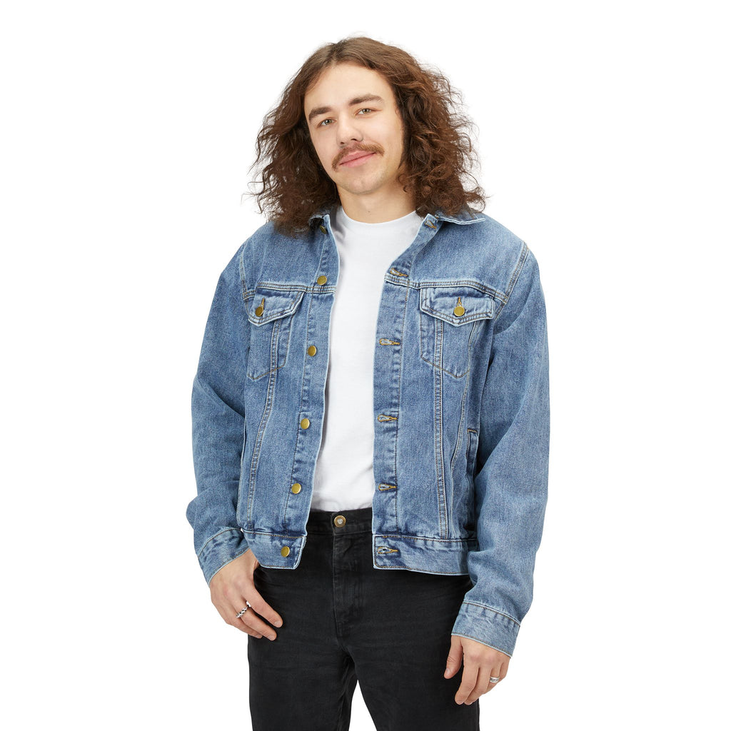 Denim Jacket — "Rugged by Nature, Refined by Design" Back Graphic