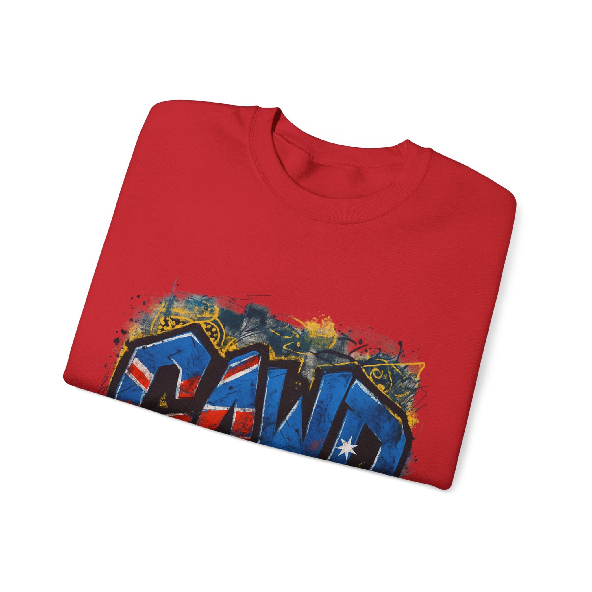 Graffiti Crewneck Sweatshirt — 'GAWD' Street Art Front with "Rugged by Nature. Refined by Design." Back