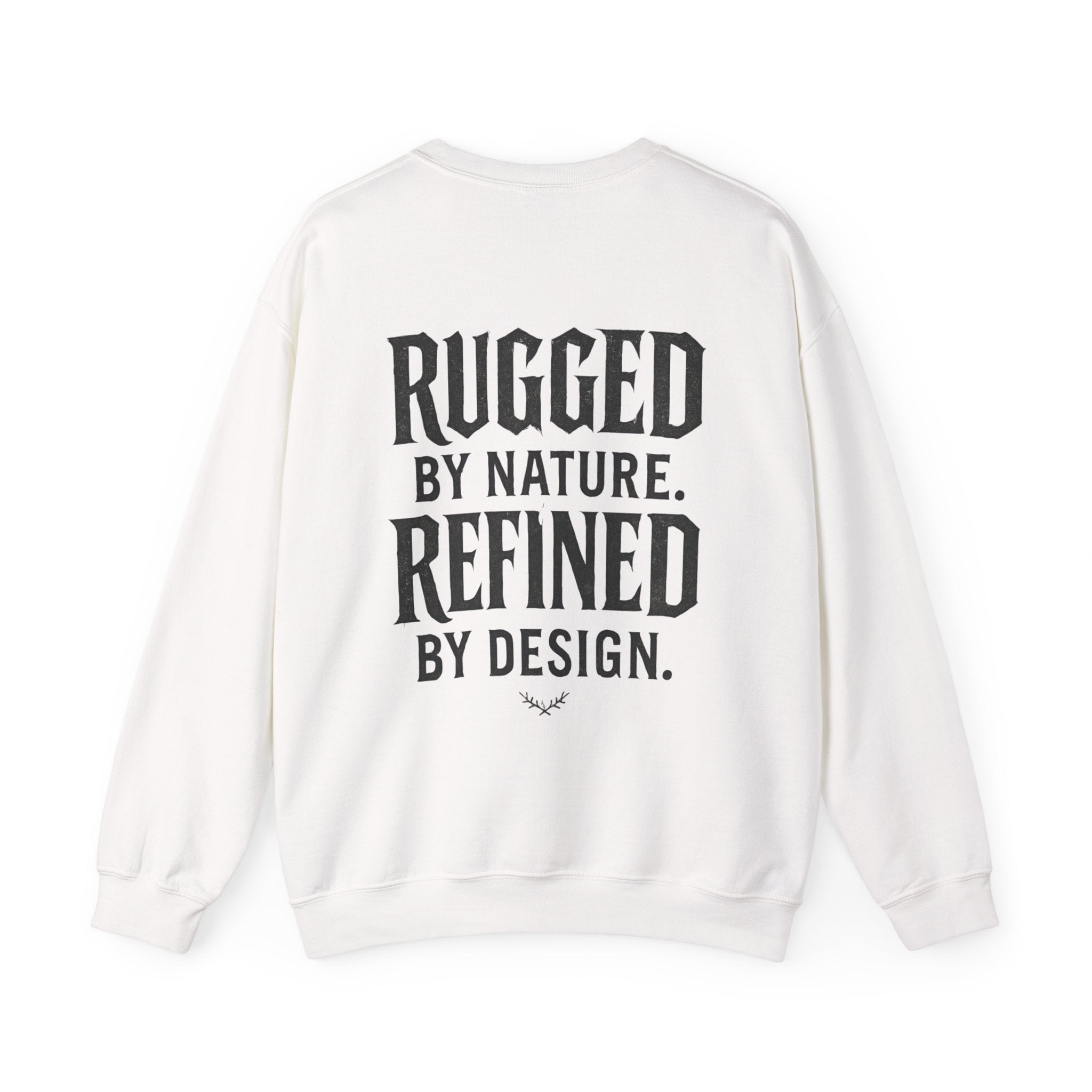 Graffiti Crewneck Sweatshirt — 'GAWD' Street Art Front with "Rugged by Nature. Refined by Design." Back