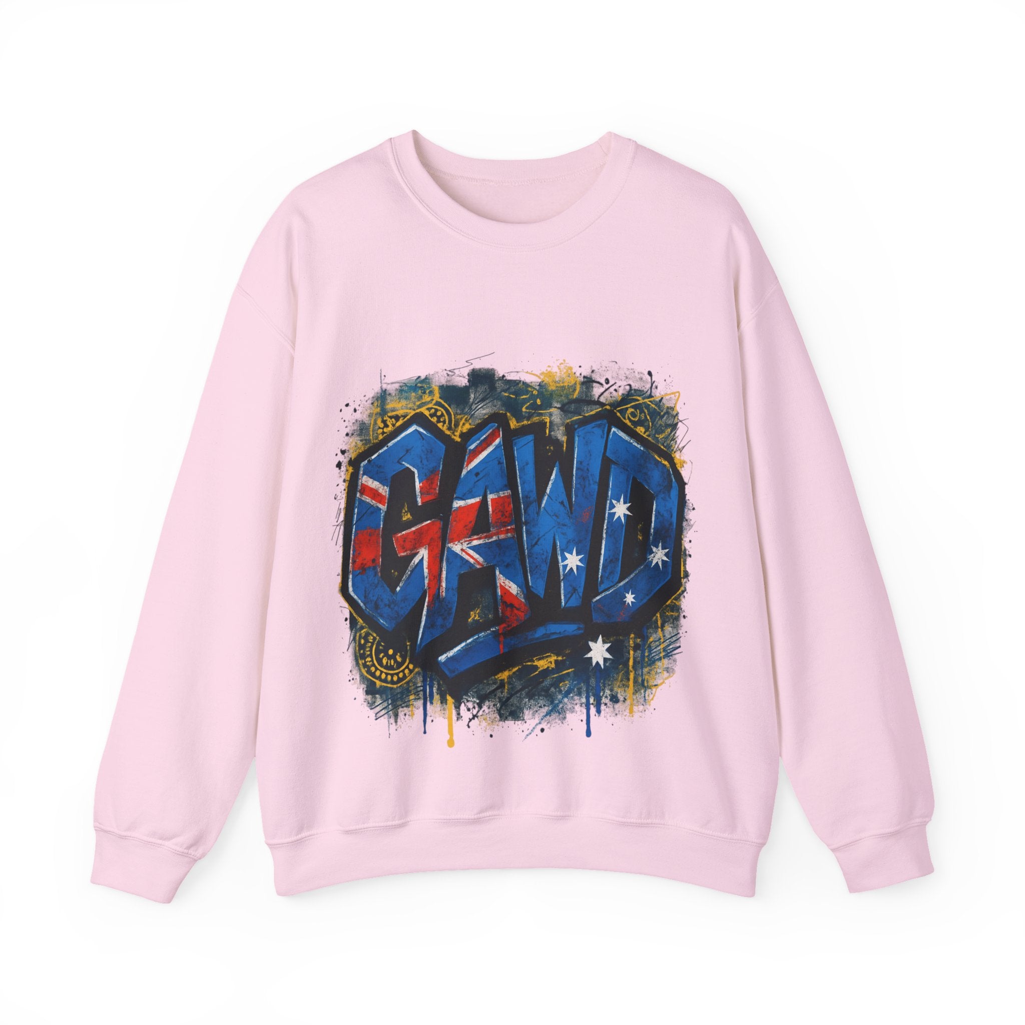 Graffiti Crewneck Sweatshirt — 'GAWD' Street Art Front with "Rugged by Nature. Refined by Design." Back