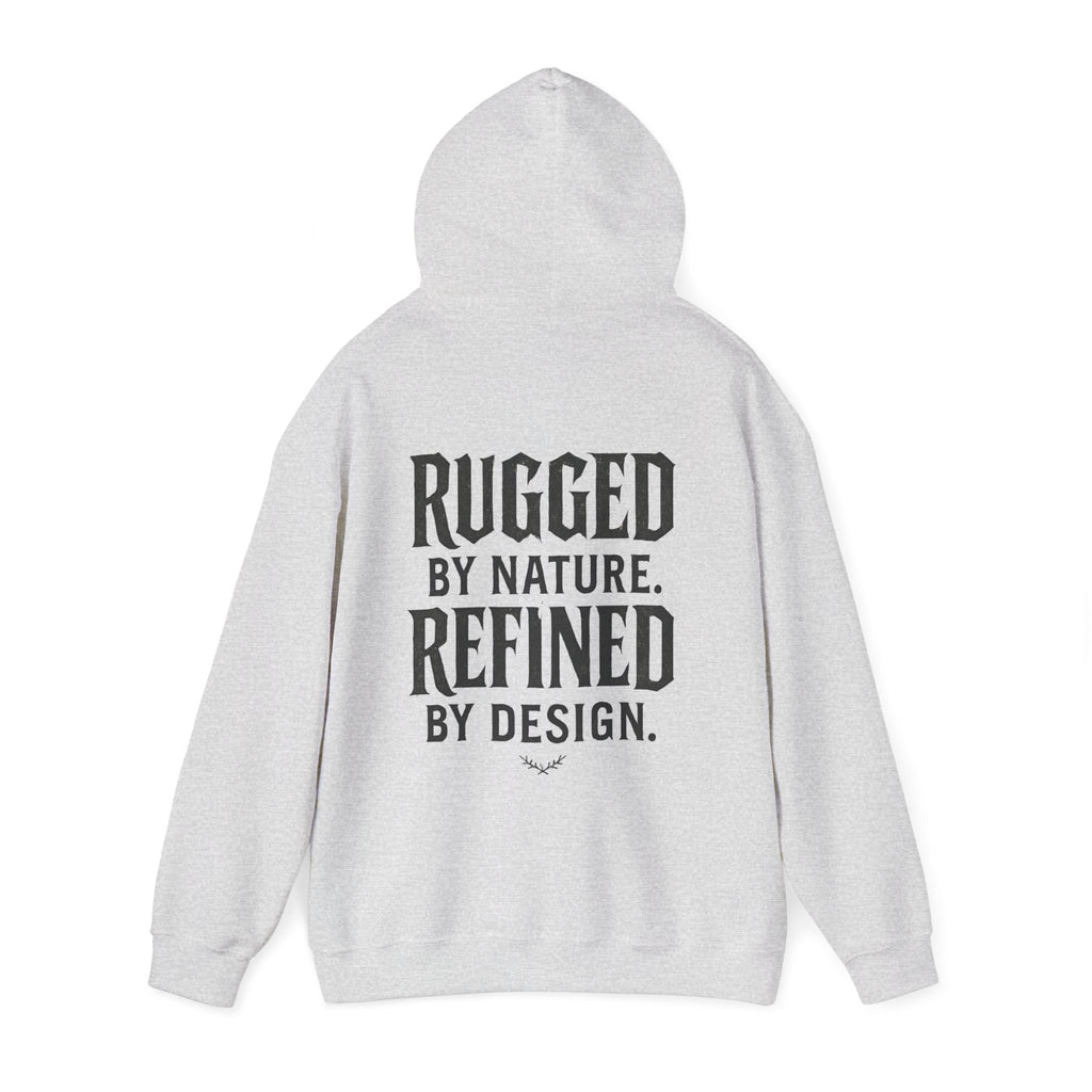 Rugged by Nature, Refined by Design Hoodie — Graffiti Chest Logo Pullover