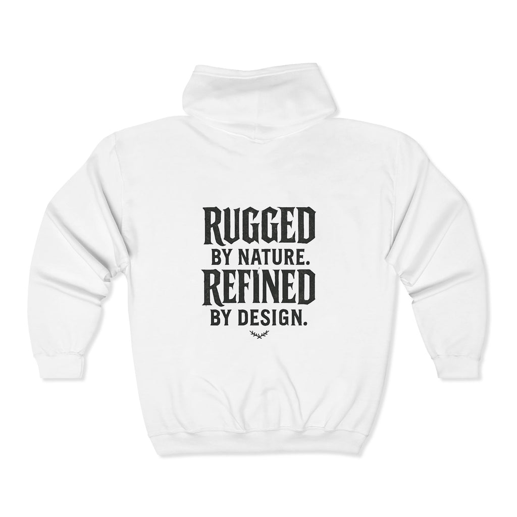 GAWD Bold Zip Hoodie — “Rugged by Nature. Refined by Design.” Graphic Zip-Up
