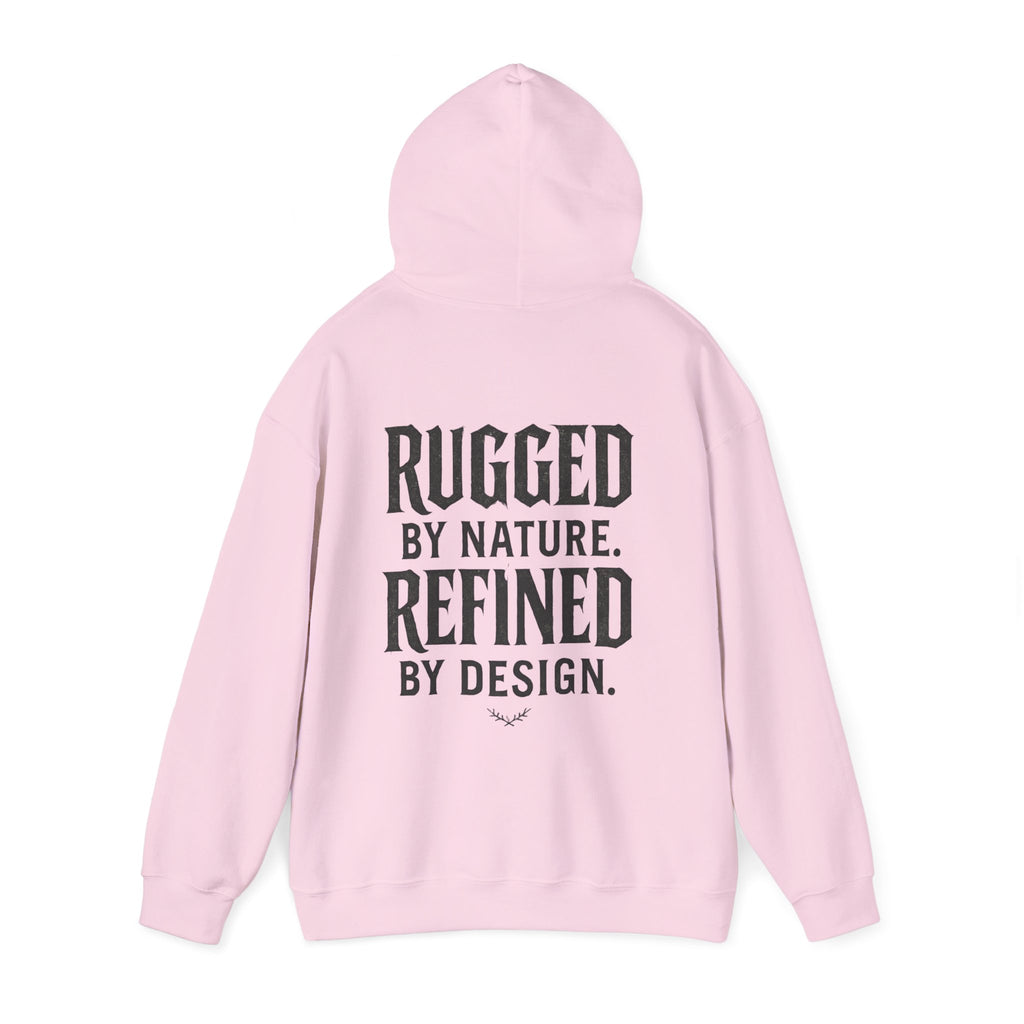 Rugged by Nature, Refined by Design Hoodie — Graffiti Chest Logo Pullover