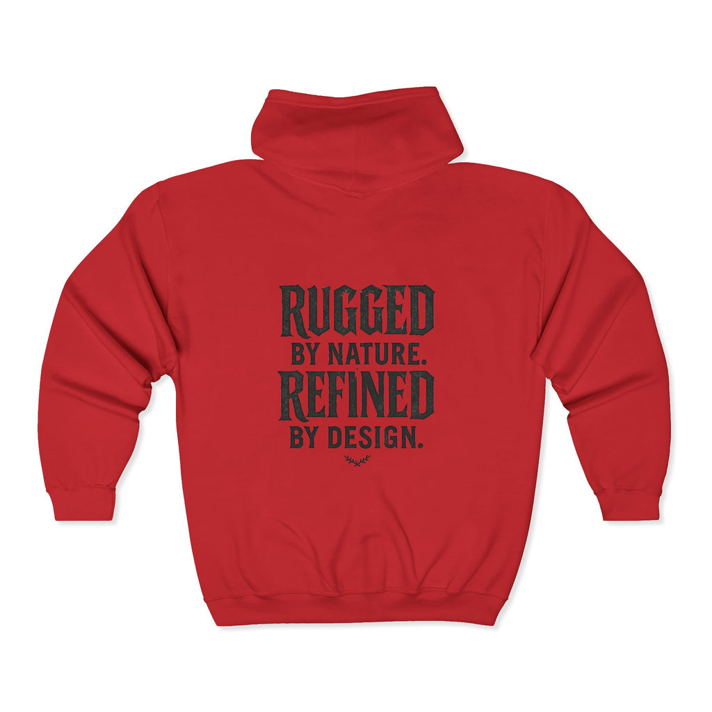 GAWD Bold Zip Hoodie — “Rugged by Nature. Refined by Design.” Graphic Zip-Up