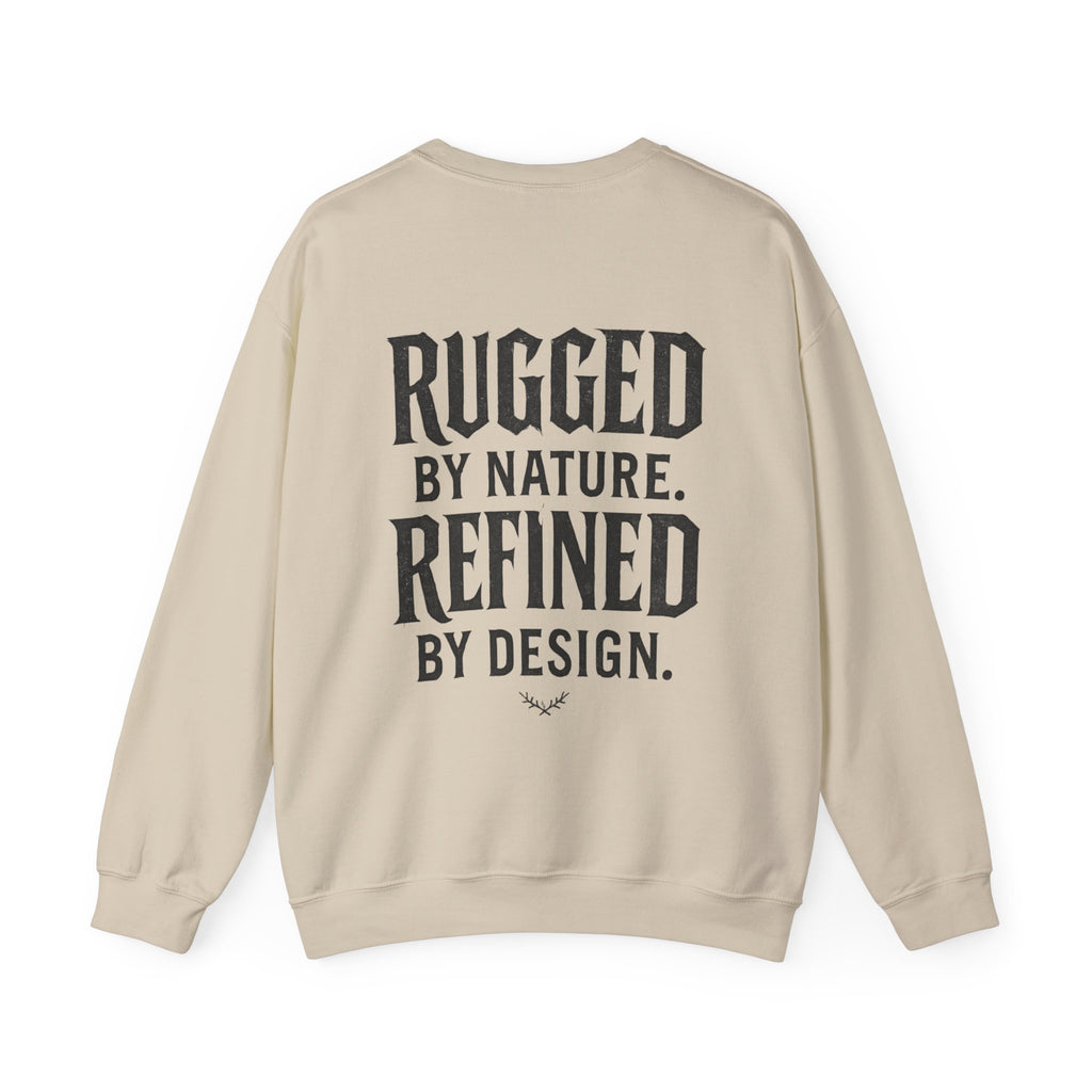 Graffiti Crewneck Sweatshirt — 'GAWD' Street Art Front with "Rugged by Nature. Refined by Design." Back