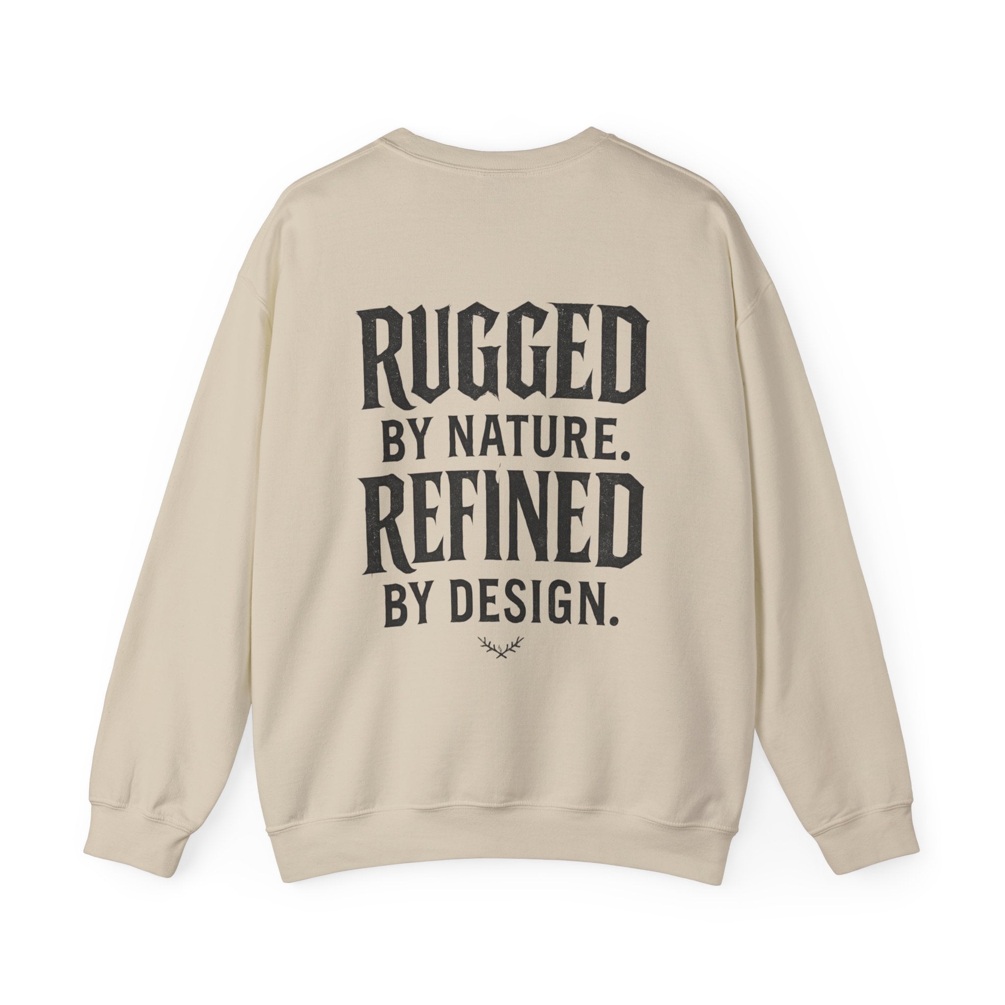 Graffiti Crewneck Sweatshirt — 'GAWD' Street Art Front with "Rugged by Nature. Refined by Design." Back