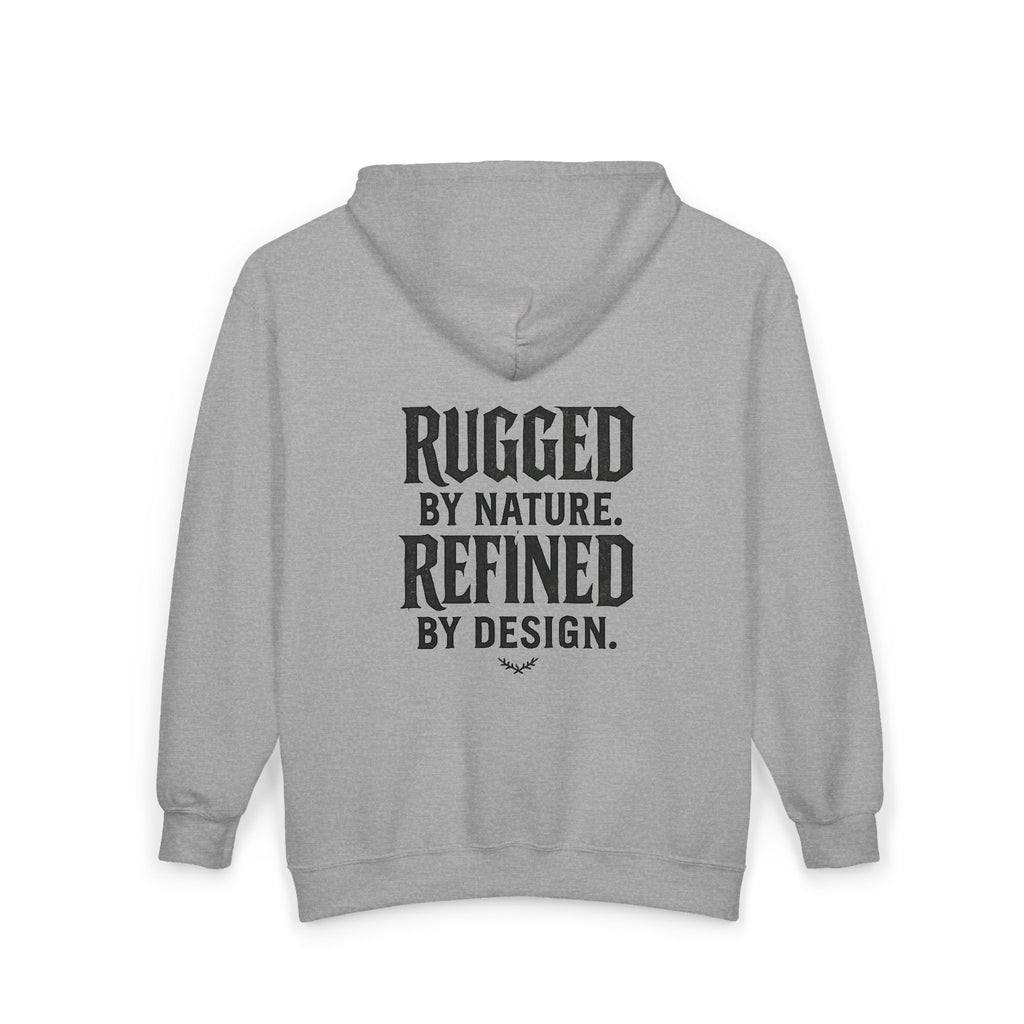 GAWD Bold Zip Hoodie — “Rugged by Nature. Refined by Design.” Graphic Zip-Up