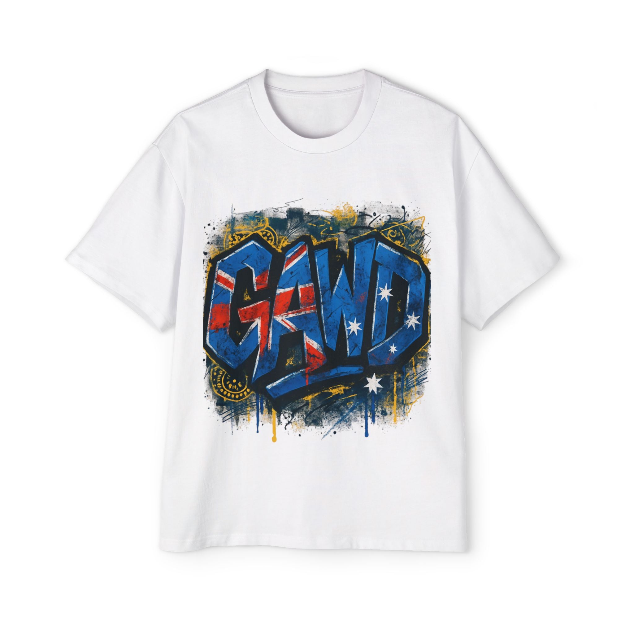 Graphic Tee — Patriotic Graffiti 'GAWD' Front & 'Rugged by Nature. Refined by Design.' Back