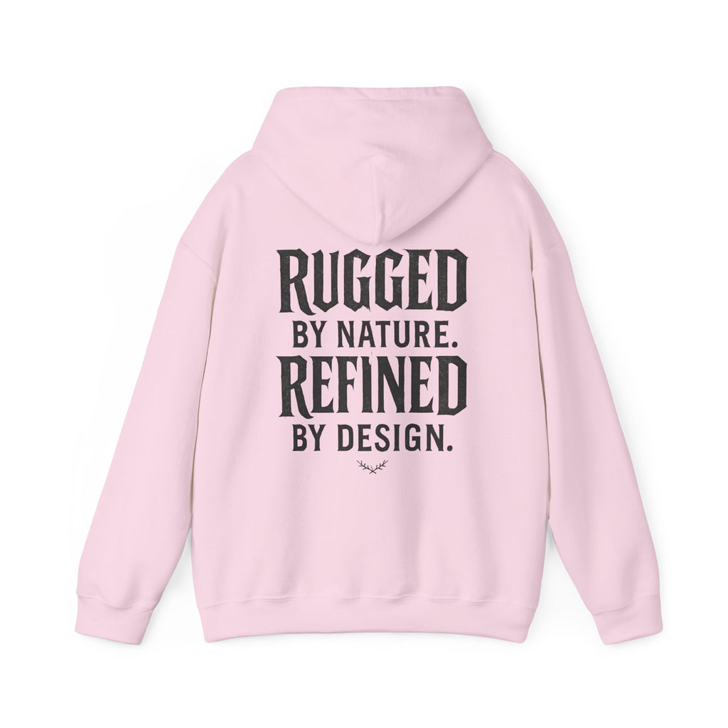 Rugged by Nature, Refined by Design Hoodie — Graffiti Chest Logo Pullover
