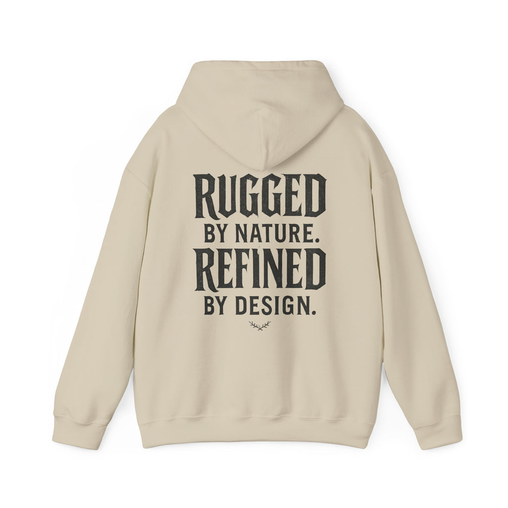 Rugged by Nature, Refined by Design Hoodie — Graffiti Chest Logo Pullover