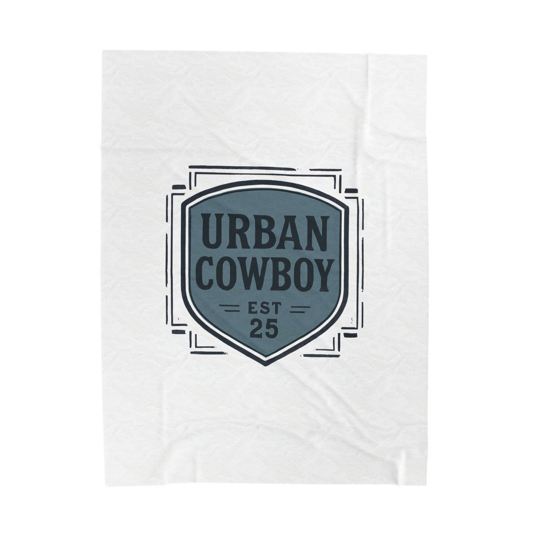 Urban Cowboy Velveteen Plush Blanket — Retro Shield Logo Cozy Throw