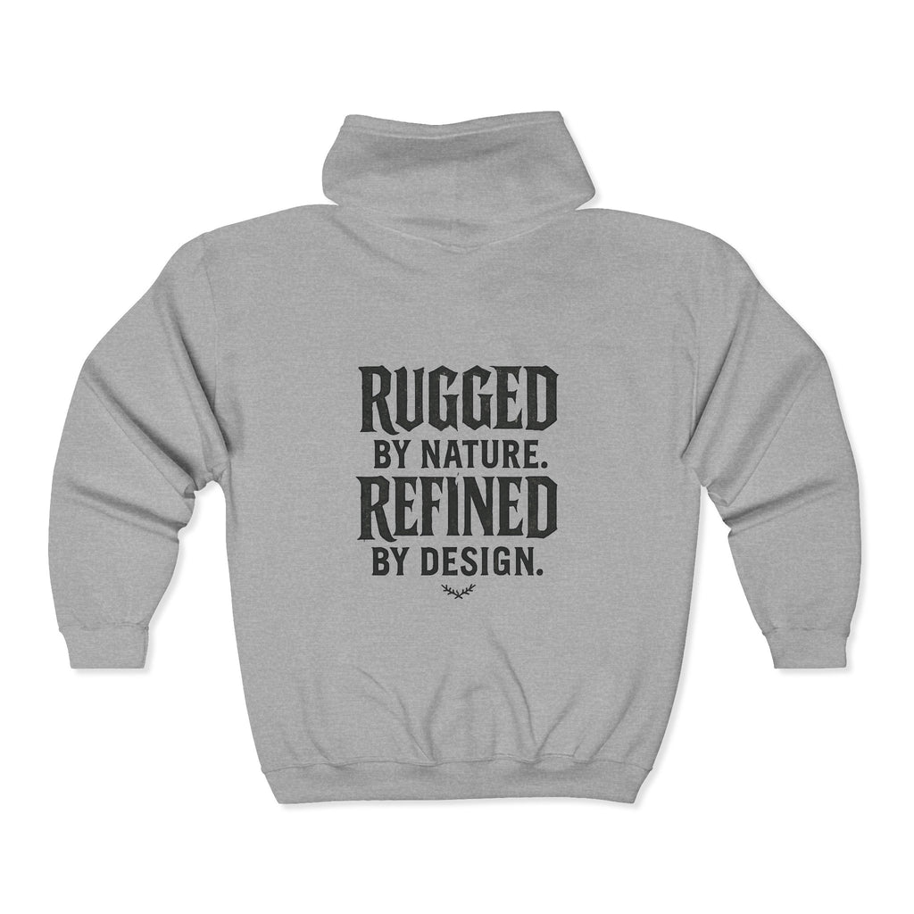 GAWD Bold Zip Hoodie — “Rugged by Nature. Refined by Design.” Graphic Zip-Up