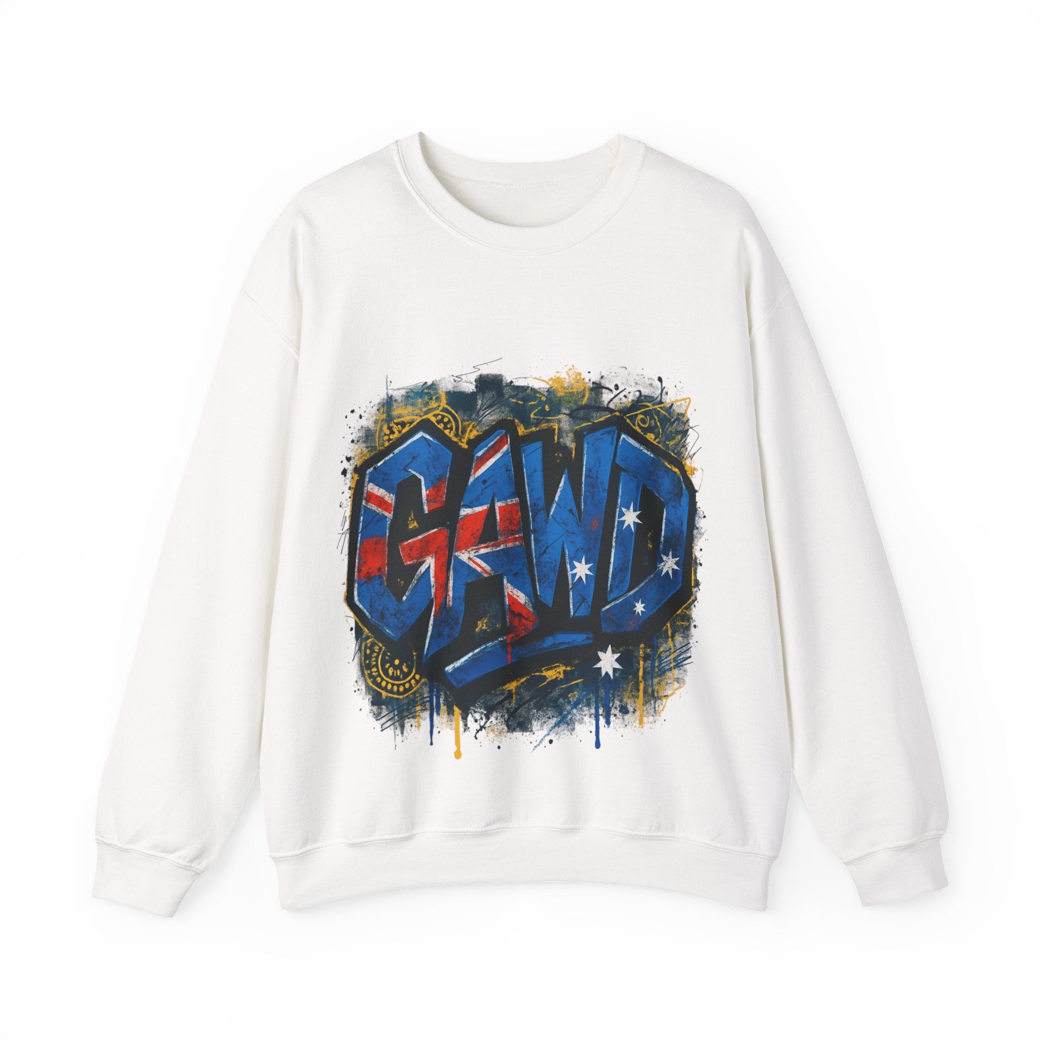 Graffiti Crewneck Sweatshirt — 'GAWD' Street Art Front with "Rugged by Nature. Refined by Design." Back
