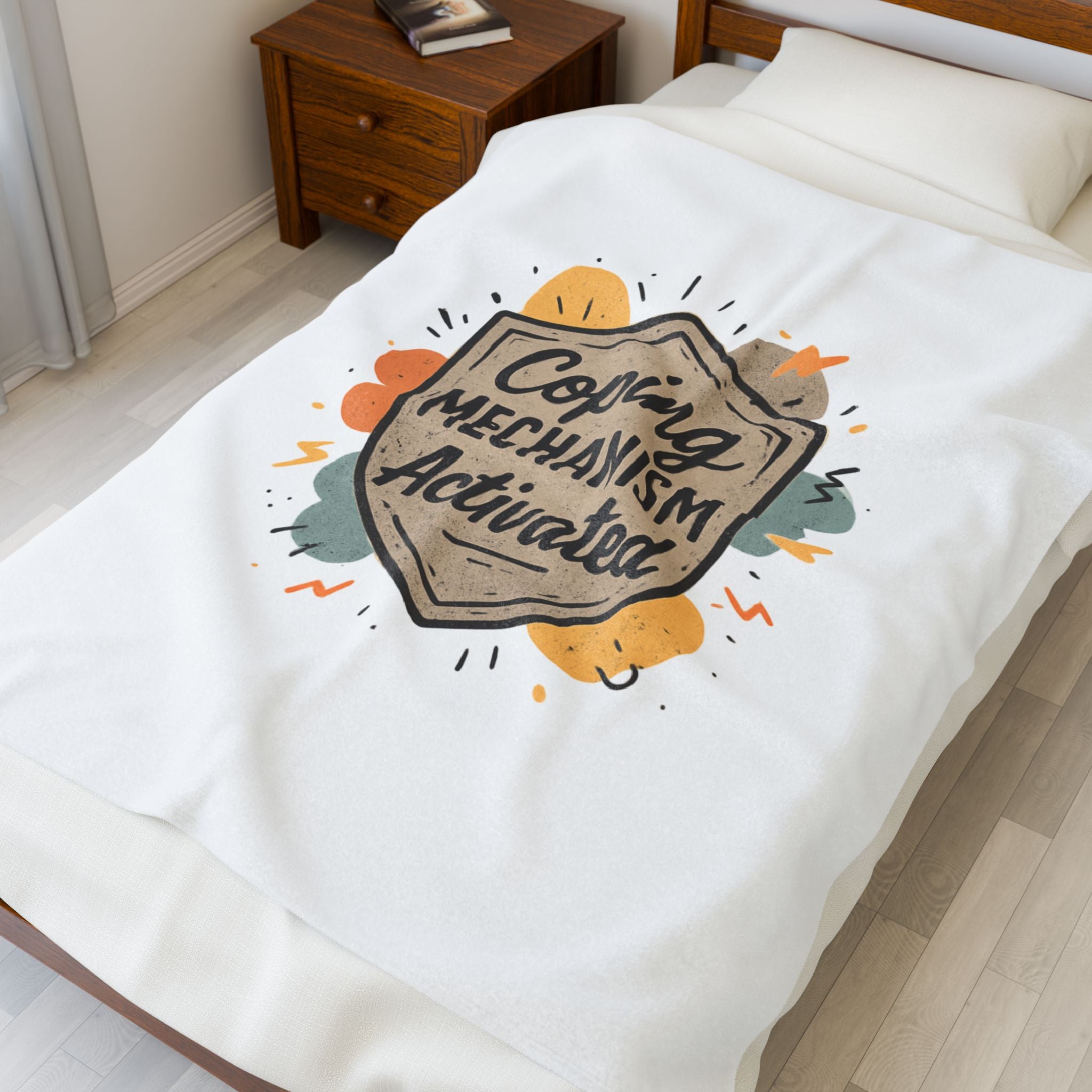 Velveteen Plush Blanket — "Coping Mechanism Activated" Cozy Throw for Stress Relief & Self-Care