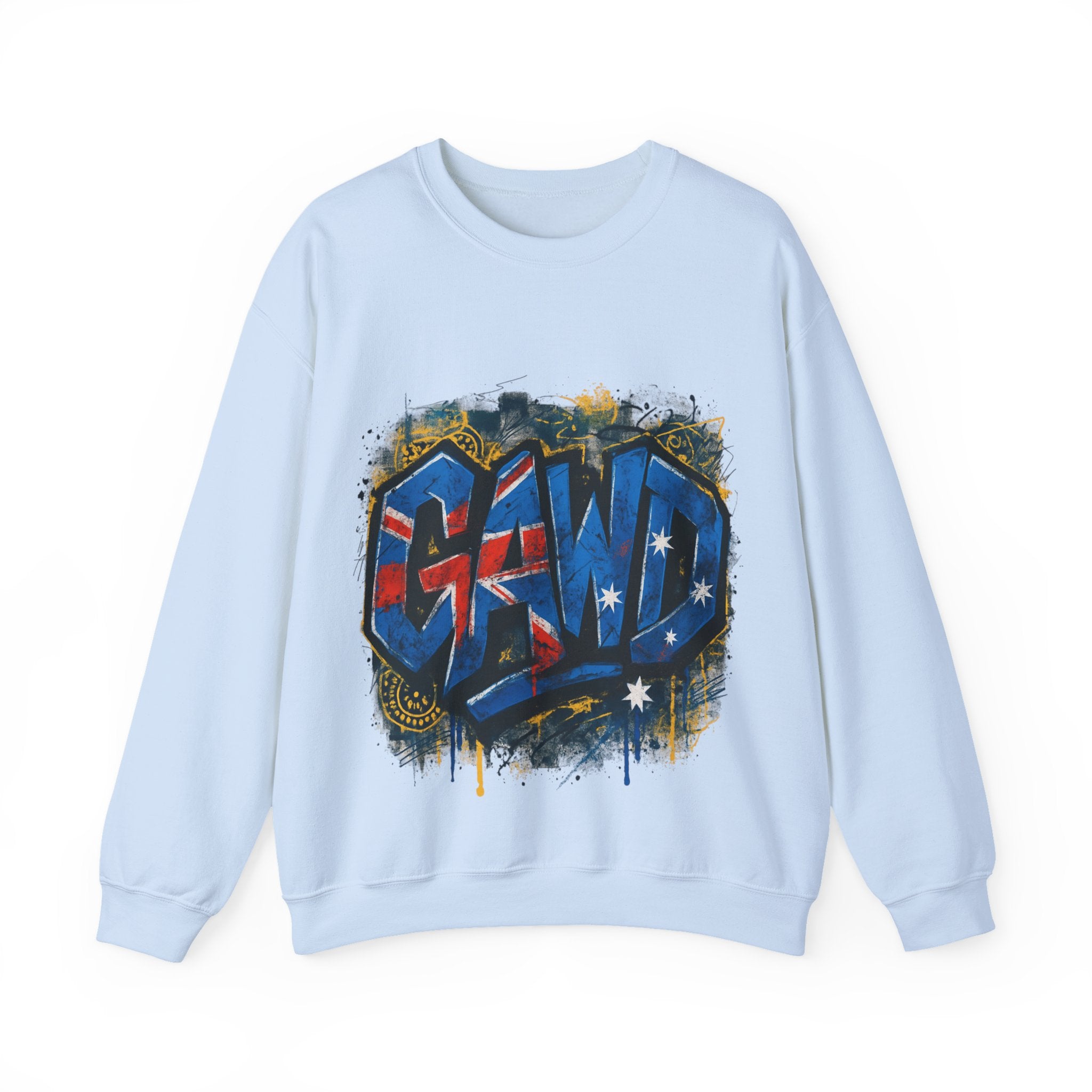 Graffiti Crewneck Sweatshirt — 'GAWD' Street Art Front with "Rugged by Nature. Refined by Design." Back
