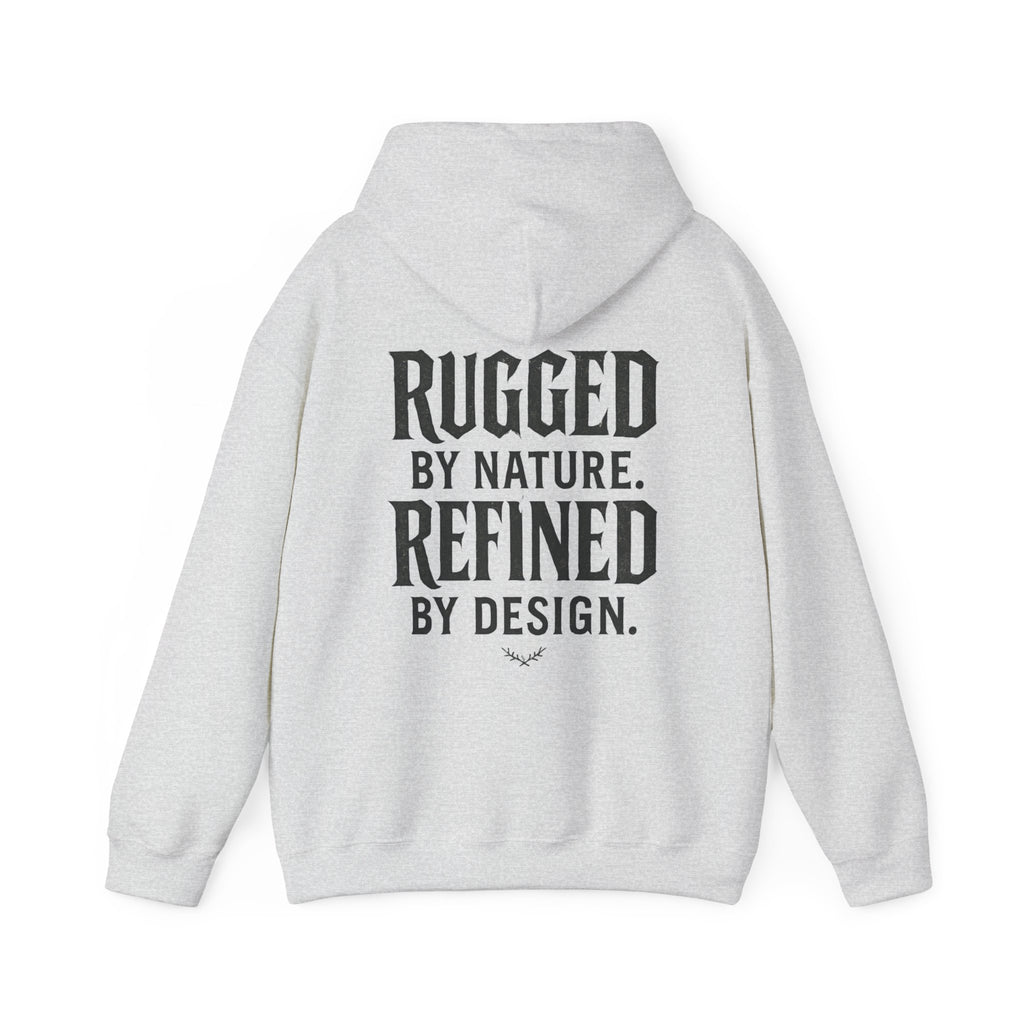 Rugged by Nature, Refined by Design Hoodie — Graffiti Chest Logo Pullover