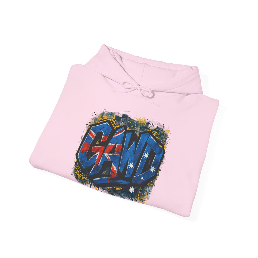 Rugged by Nature, Refined by Design Hoodie — Graffiti Chest Logo Pullover