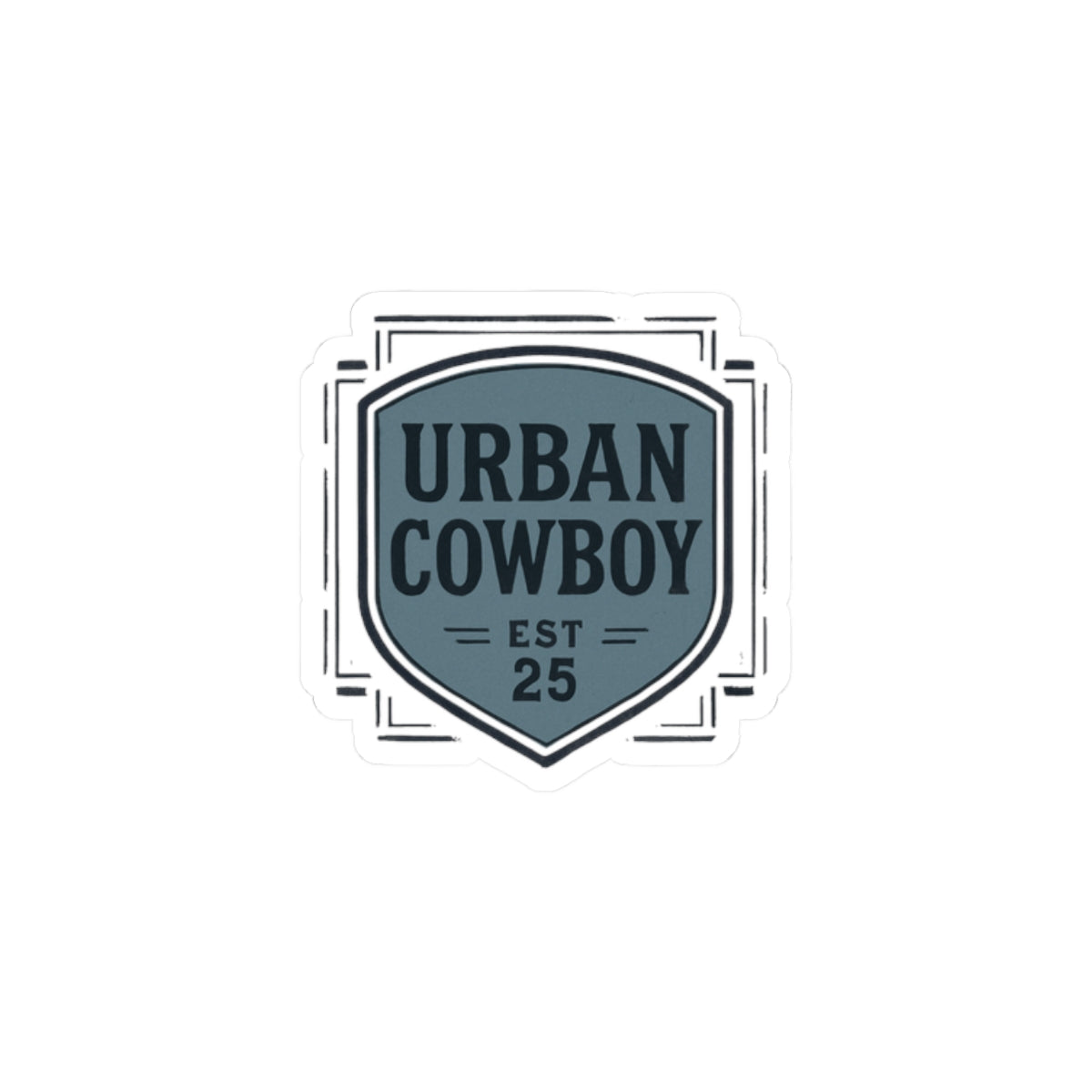 Urban Cowboy Kiss-Cut Sticker — Retro Shield Logo “URBAN COWBOY EST 25”