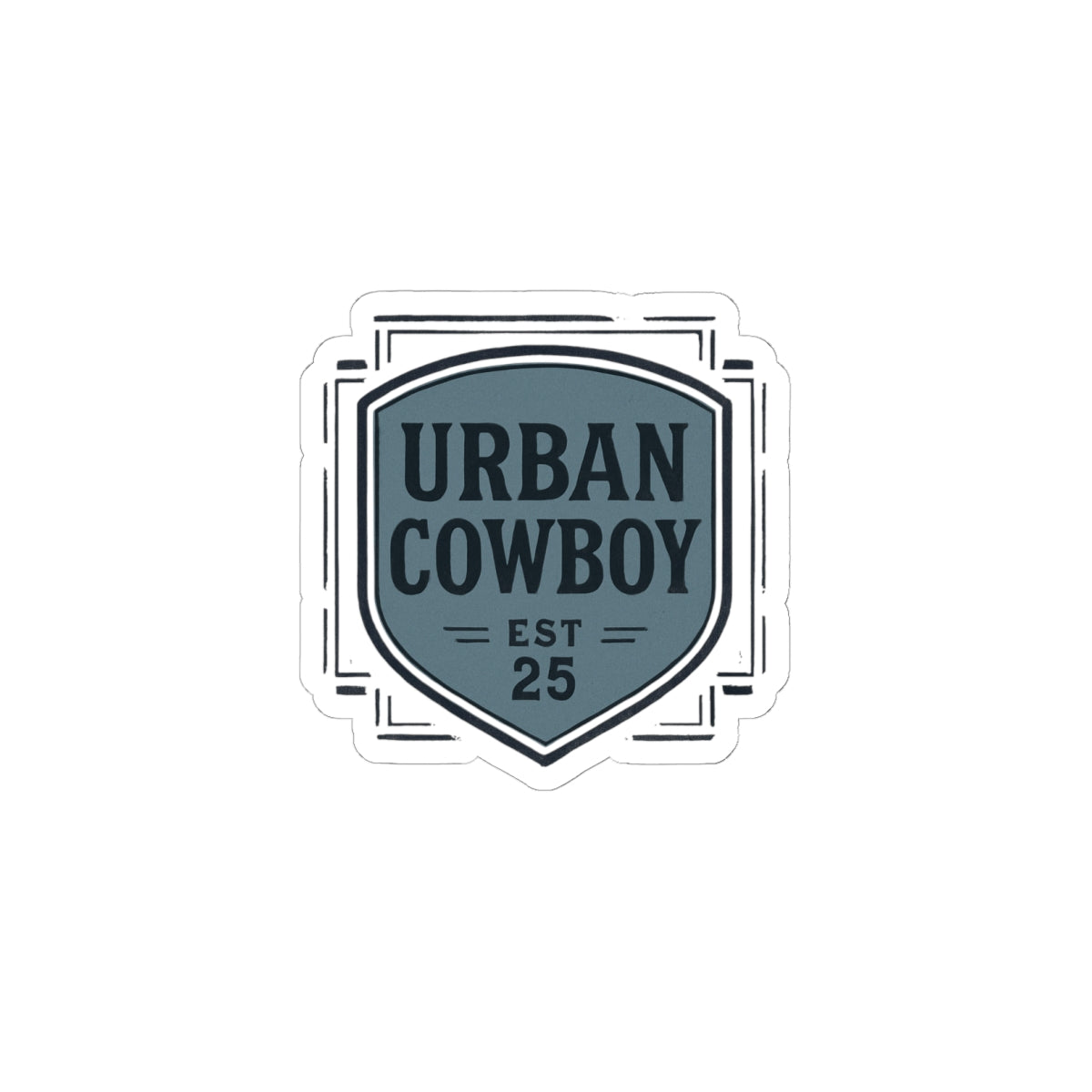 Urban Cowboy Kiss-Cut Sticker — Retro Shield Logo “URBAN COWBOY EST 25”