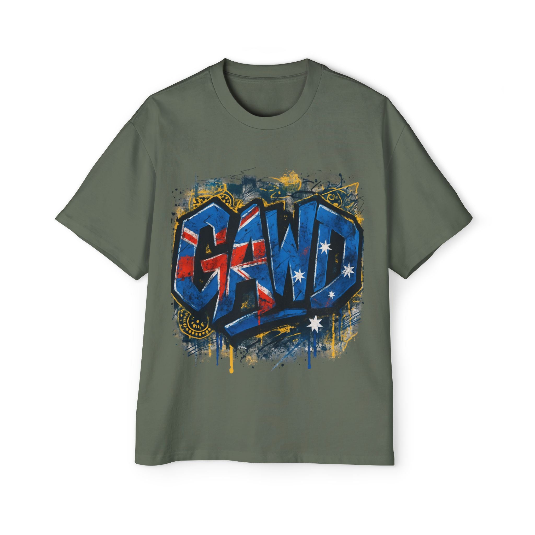 Graphic Tee — Patriotic Graffiti 'GAWD' Front & 'Rugged by Nature. Refined by Design.' Back