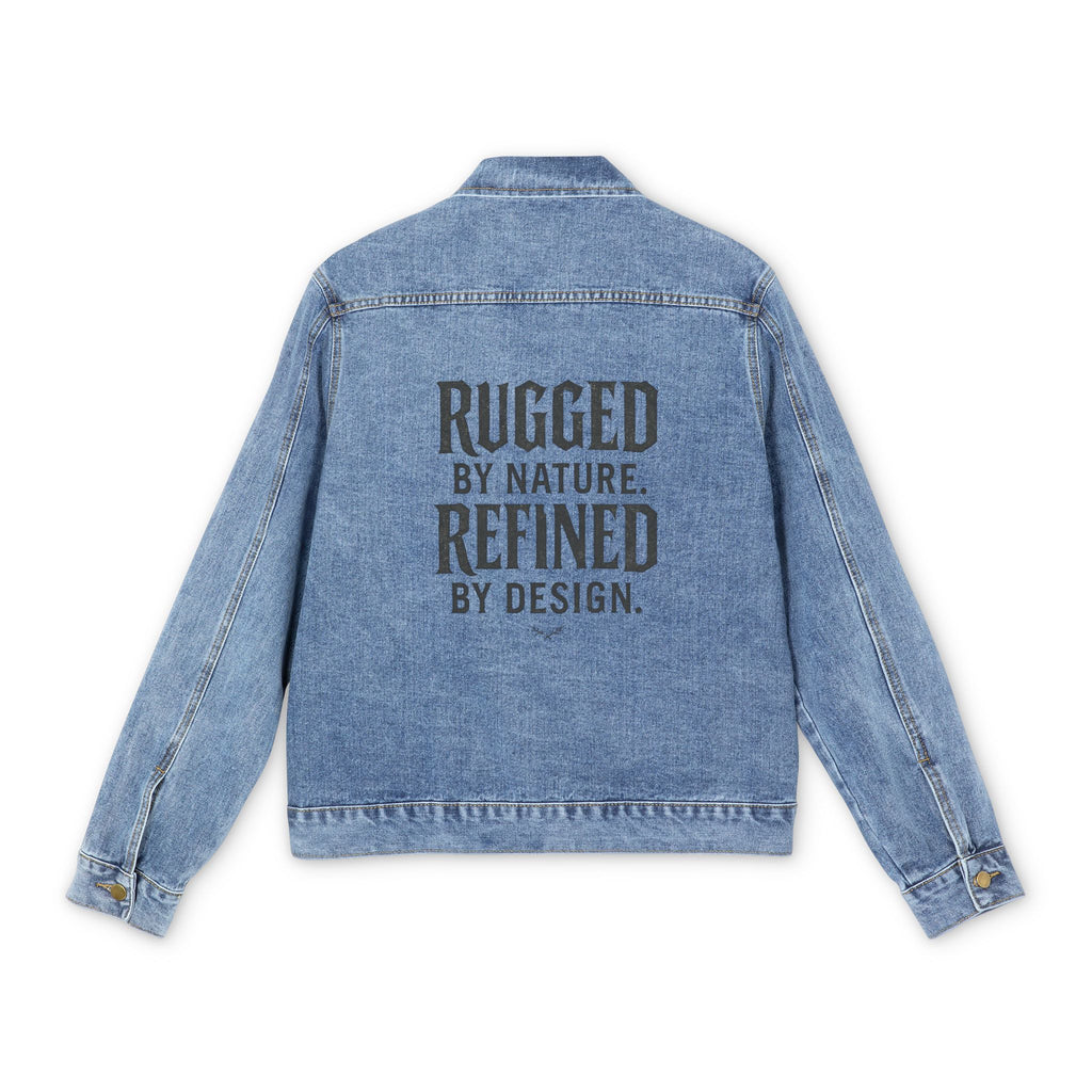 Denim Jacket — "Rugged by Nature, Refined by Design" Back Graphic