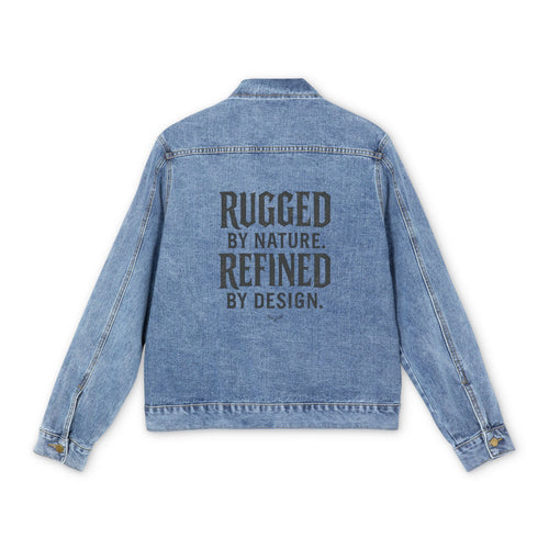 Denim Jacket — "Rugged by Nature, Refined by Design" Back Graphic
